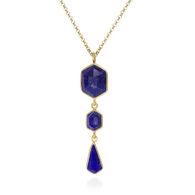 Colgante largo con Lapislázuli en baño de oro 18k