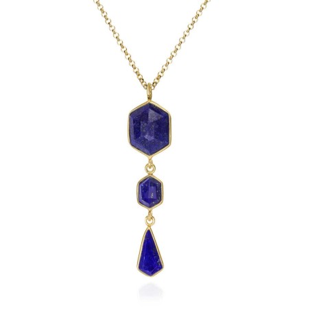 Colgante largo con Lapislázuli en baño de oro 18k