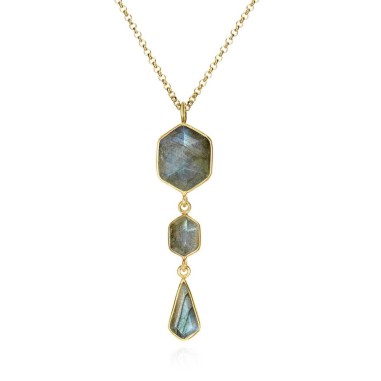 Colgante largo con Labradoritas en baño de oro 18k