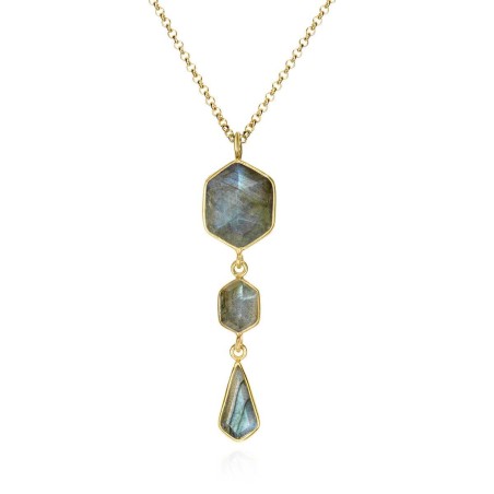 Colgante largo con Labradoritas en baño de oro 18k