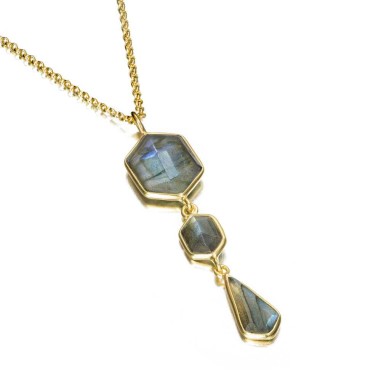 Colgante largo con Labradoritas en baño de oro 18k