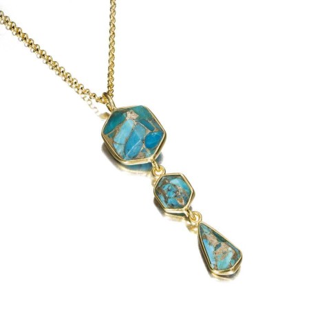Colgante largo con Turquesas en baño de oro 18k