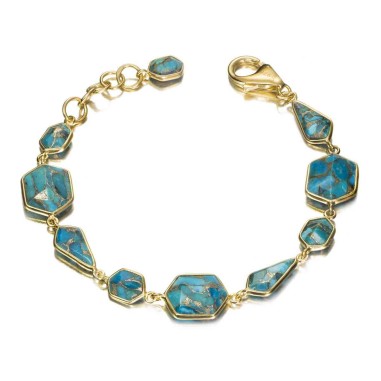 Pulsera con Turquesas geométricas en baño de oro 18k