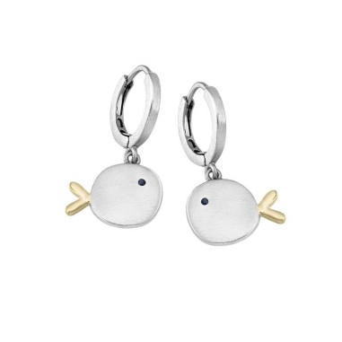 Pendientes huggie de peces en plata con baño de Oro