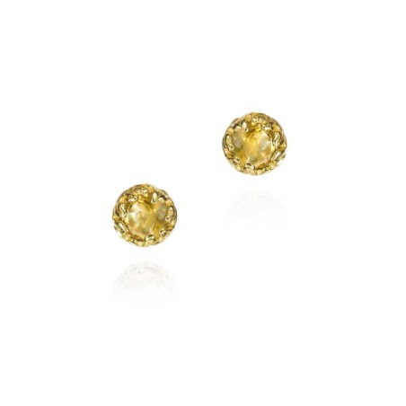 Pendientes de botón Citrino de plata con baño de oro 18k