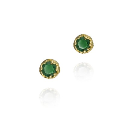 Pendientes de botón Esmeralda de plata con baño de oro 18k