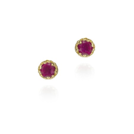 Pendientes de botón Rubí de plata con baño de oro 18k