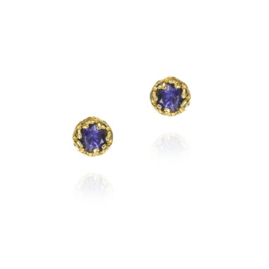 Pendientes de botón Zafiro de plata con baño de oro 18k