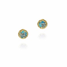Pendientes de botón Turquesa de plata con baño de oro 18k