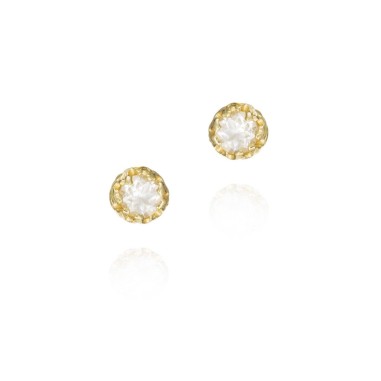 Pendientes de botón Topacio Blanco de plata con baño de oro 18k