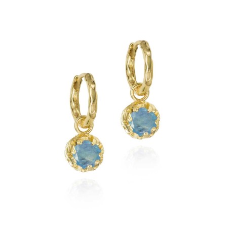 Pendientes de aro pequeños con Aguamarina de plata con baño de oro 18k