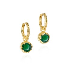 Pendientes de aro pequeños con Esmeralda de plata con baño de oro 18k