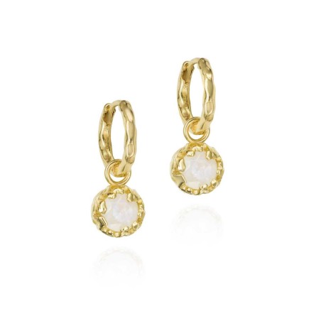 Pendientes de aro pequeños con Espectrolita de plata con baño de oro 18k