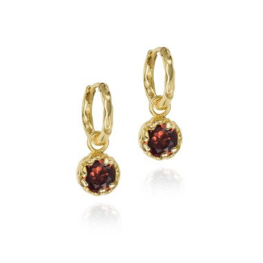 Pendientes de aro pequeños con Granate de plata con baño de oro 18k