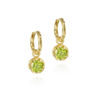 Pendientes de aro pequeños con Olivino de plata con baño de oro 18k