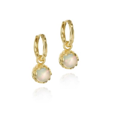 Pendientes de aro pequeños con Ópalo de plata con baño de oro 18k