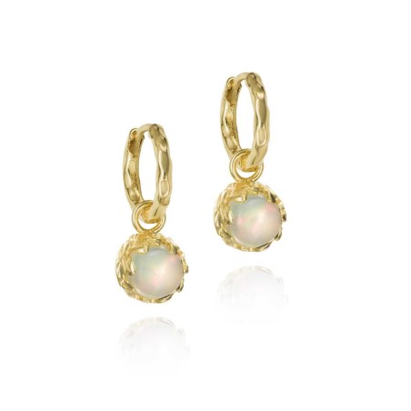 Pendientes de aro pequeños con Ópalo de plata con baño de oro 18k
