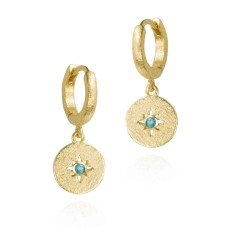 Pendientes de aro con apatita y estrellita con baño de oro de 18k