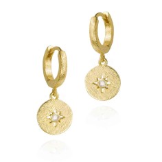 Pendientes de aro con espectrolita y estrellita en baño de oro 18k