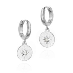 Pendientes de aro con espectrolita y estrellita en plata de ley