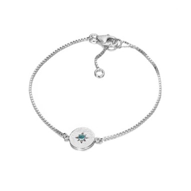 Pulsera plata de ley con charm redondo y estrellita con apatita natural