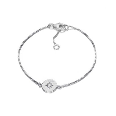 Pulsera plata de ley con charm redondo y estrellita con espectrolita