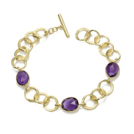 Pulsera de eslabones y Amatistas en baño de oro 18k