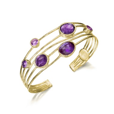 Brazalete de 5 hilos con Amatistas en baño de oro 18k