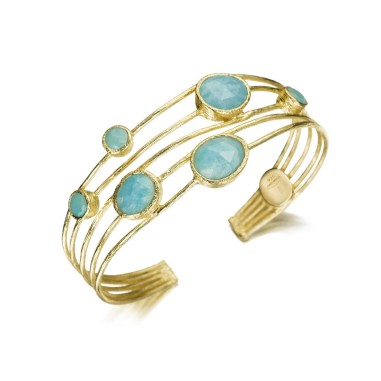 Brazalete de 5 hilos con Amazonitas en baño de oro 18k