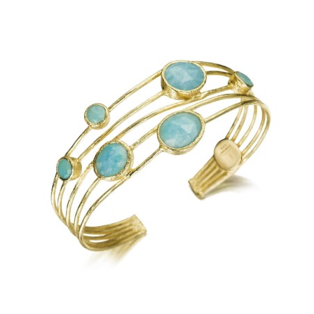 Brazalete de 5 hilos con Amazonitas en baño de oro 18k