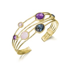 Brazalete de 5 hilos con Multipiedras Rosa en baño de oro 18k