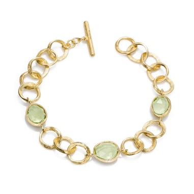 Pulsera de eslabones y Amatista verde con baño de oro 18k