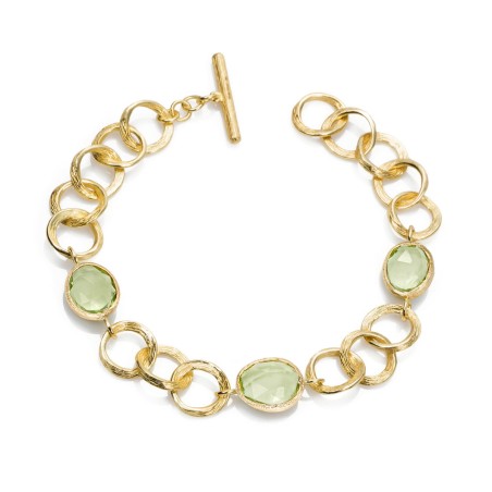 Pulsera de eslabones y Amatista verde con baño de oro 18k