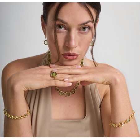 Pulsera de eslabones y Amatista verde con baño de oro 18k