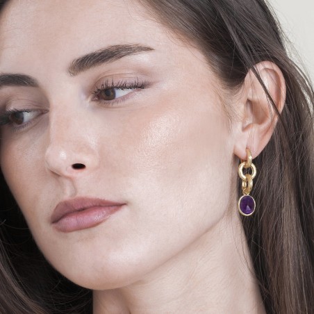 Pendientes largos Amatista de plata con Baño de Oro 18k