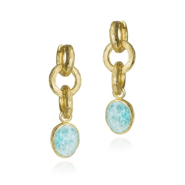Pendientes largos Amazonita de plata con Baño de Oro 18k