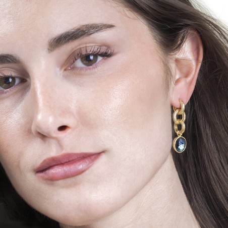 Pendientes largos Labradorita de plata con Baño de Oro 18k