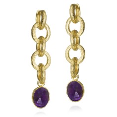 Pendientes extra largos Amatista con Baño de Oro 18k