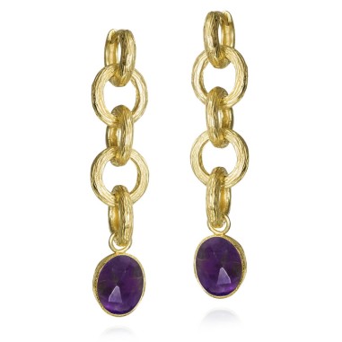 Pendientes extra largos Amatista con Baño de Oro 18k