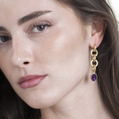 Pendientes extra largos Amatista con Baño de Oro 18k