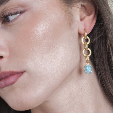 Pendientes extra largos Amazonita de plata con Baño de Oro 18k