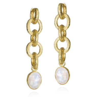 Pendientes extra largos Espectrolita de plata con Baño de Oro 18k