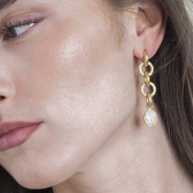 Pendientes extra largos Espectrolita de plata con Baño de Oro 18k