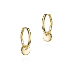 Pendientes de aro con círculo en plata de ley con baño de oro 18k