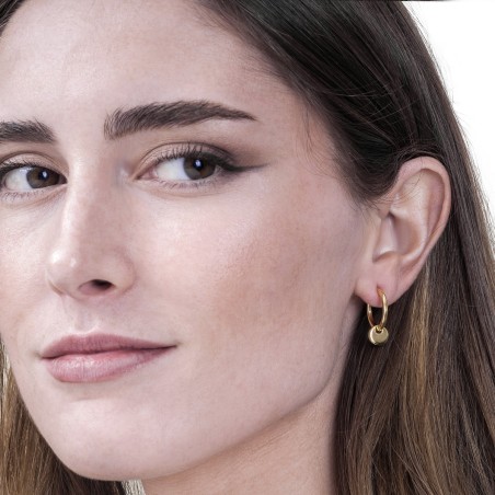 Pendientes de aro con círculo en plata de ley con baño de oro 18k