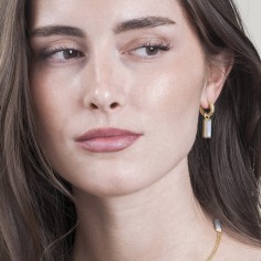 Pendientes de aro con espectrolita en plata de ley bañada en oro 18k 2