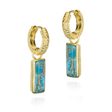Pendientes de aro con turquesa en plata de ley bañada en oro 18k