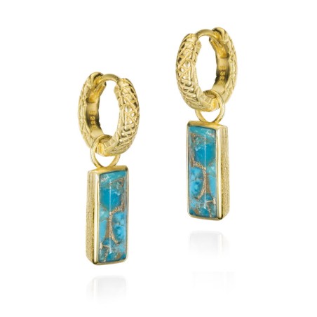 Pendientes de aro con turquesa en plata de ley bañada en oro 18k