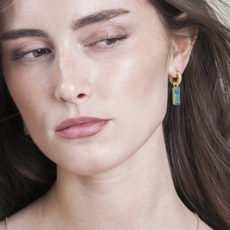 Pendientes de aro con turquesa en plata de ley bañada en oro 18k