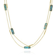 Collar largo con turquesa en plata de ley bañada en oro 18k